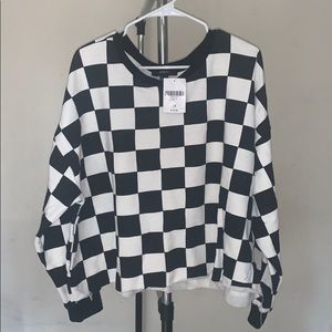 Checkered crop crew neck sweater
